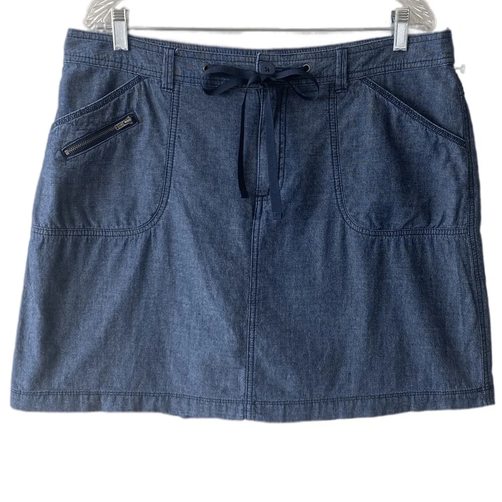 Chambray Skort Tie Waist Chambray Denim Style Shorts Skirt White Stag Size 14